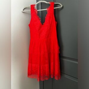 BCBG max azria coral red lace tiered dress in medium
